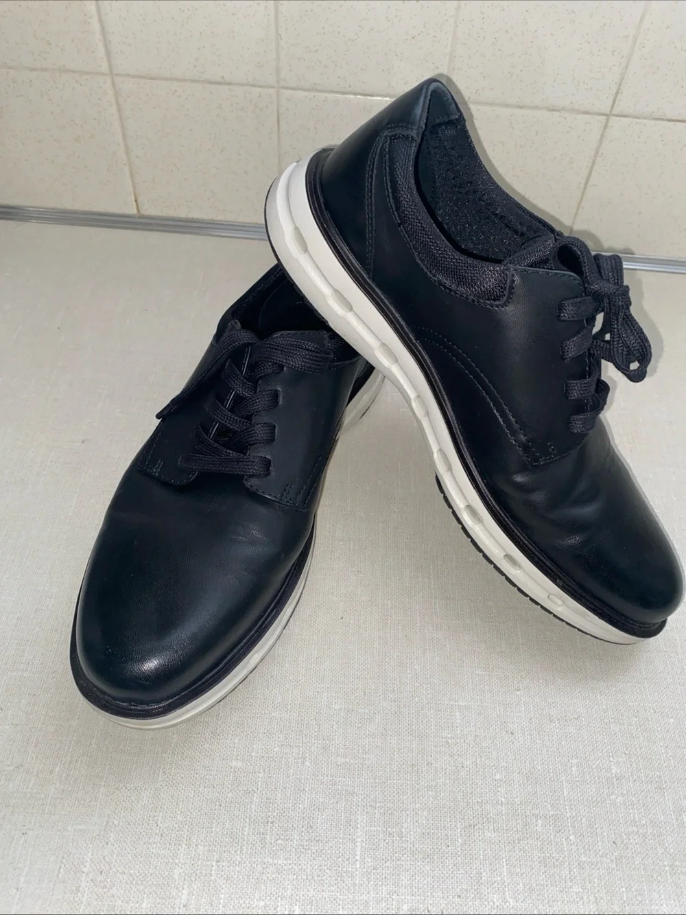Land's End Sport Oxford Men's 8 Black Faux Leather Comfort Casual Dress Shoes